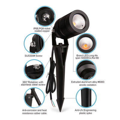 Iluminação de paisagem COB Ajustável 10W 24V ou 100~240VAC Corpo de alumínio RGBW 4in1 para caminho de quintal