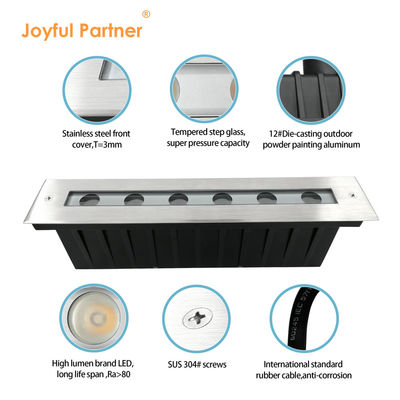 Iluminação subterrânea LED branca quente SUS 316 6W 12W Iluminação linear de jardim recessada
