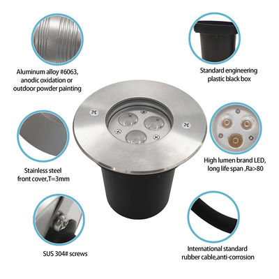 3W Outdoor LED Underground Light 3000k Quente Branco Recessado em Iluminação do Solo