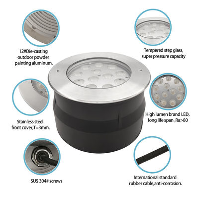 Lâmpadas LED subterrâneas IP67 Alumínio 12W 24W 36W DIA185MM Com Lente Assimétrica