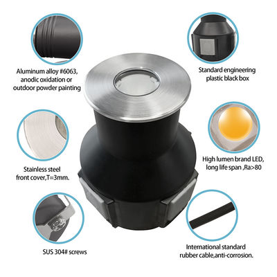 3W IP67 Recessed Round Deck Light 316 LED de aço inoxidável lâmpada subterrânea