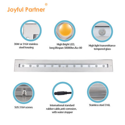 SS316L Luz linear subaquática 3000K 4000K 6000K IP68 Lâmpada de lavagem de parede LED