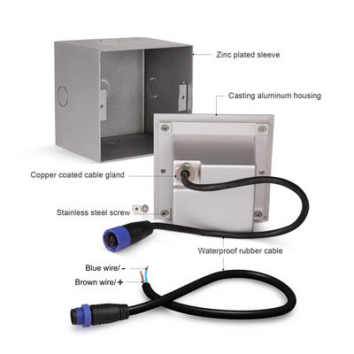 Quadrado de alumínio escada embutida luz de parede 3w DC 24v Material de alumínio para interiores elegantes
