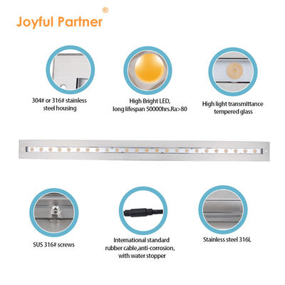 Luz de barra linear IP68 Área exterior impermeável de aço inoxidável DMX512 RGB+3000k Luz subaquática