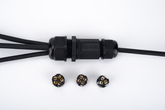 Conector Rápido IP68 à Prova D'água 1 Entrada 2 Saídas Cor Preta Para Caixa de Junção de Cabo Subterrâneo