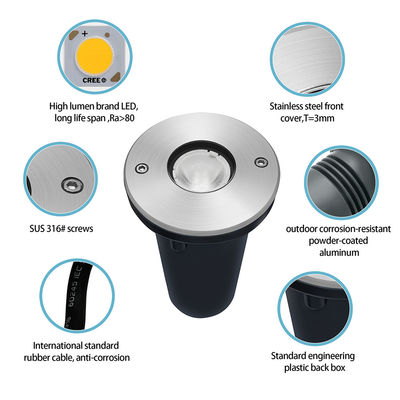 Lâmpada enterrada LED IP67 1W 3W DIA67MM DC24V Resistente à água para jardim ao ar livre