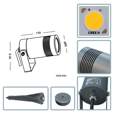 IP65 Luz de paisagem LED 10W 2700k 3000k Lâmpada Arquitetônica Fecade Iluminação de jardim com base ou espigão