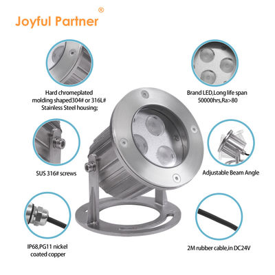Luzes LED Subaquáticas 3x3W RGB 3em1 Aço Inoxidável 316SS IP68 12V-24V Holofote de Baixa Tensão para Aplicação em Paisagismo