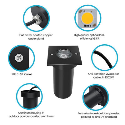 DC AC COB Led Alumínio Quadrado Forma 304ss Front Cover LED Terra Luz Para Jardim