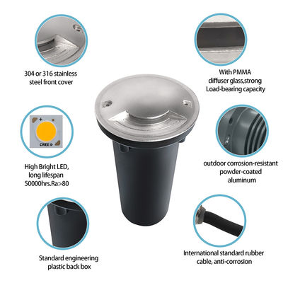 Dois caminhos LED IP67 à prova de água e à prova de poeira Ik08 LED luz subterrânea de aço inoxidável