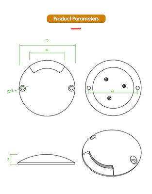 1W Luz de passo recessado Ultra fina DIA70MM H14MM DC24V 3000k Branco quente para iluminação exterior