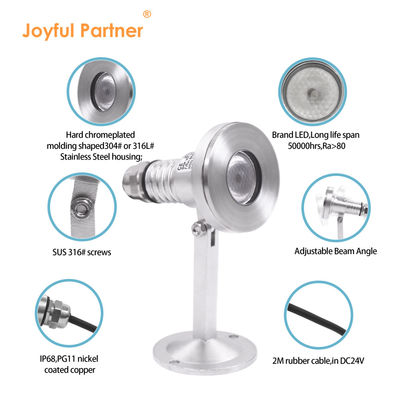 Luz LED subaquática à prova d'água IK07 1*2W LED DC24V DMX RGBW 6W Para fonte