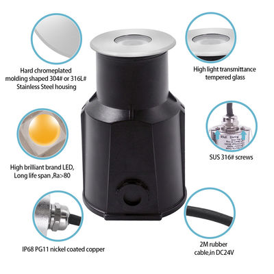 RGBW4in1 LED Iluminação de piscina impermeável Mini Dimensão DIA68MM Branco quente 3000K Com caixa traseira