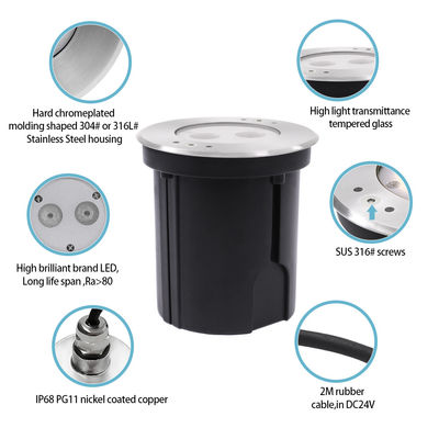 Luz LED subaquática à prova d'água em aço inoxidável 316 DC24V IP68 RGBW 4 em 1 com lente assimétrica