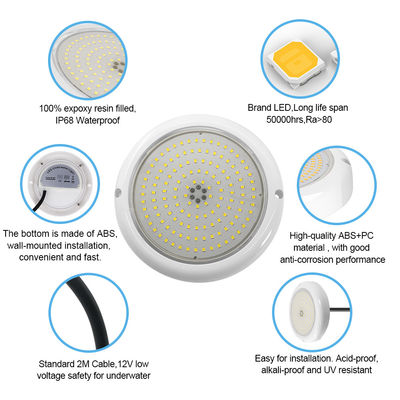 Luz de piscina LED RGB AC12v Resina Preenchida Flat RGB ABS Corpo Quente Superfície Branca Montada Fábrica Personalizada