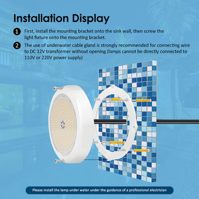 Luz de piscina LED RGB AC12v Resina Preenchida Flat RGB ABS Corpo Quente Superfície Branca Montada Fábrica Personalizada