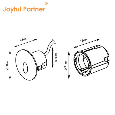 2W Luz LED DC24V Luzes de passo Branco quente IP65 impermeável Escalão de luz de parede com montagem de plástico