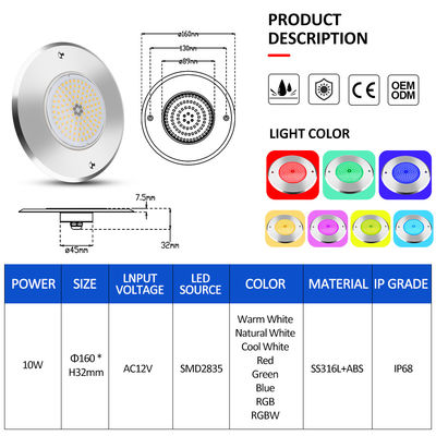 IP68 LED PAR56 Luz de piscina de 12V 6W de resina com controle remoto Wifi RF à prova d'água