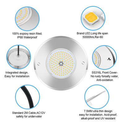 PAR56 LED Pool Light DIA160MM*32MM 10W AC12V 316 Material de aço inoxidável