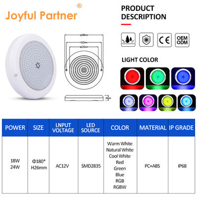 Luz de piscina IP68 Epoxi Resina Preenchida Luzes de aquário RGB AC12V ABS Superfície montada