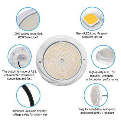 Lâmpada de piscina LED Lâmpada subaquática DIA230*35mm Material ABS IP68 42W Montada na superfície