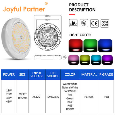 Iluminação de piscina LED de 35W para piscina de concreto SPA 230*35mm Material ABS AC12V RGB RGBW