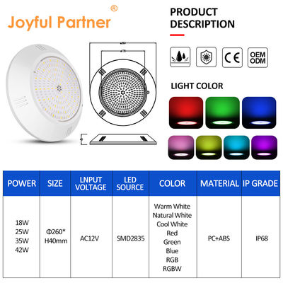 25w Resina de alta qualidade subaquática 12V IP68 Branco Quente 35W Iluminação de piscina para piscina