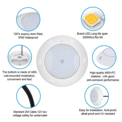 Iluminação subaquática IP68 montada na parede Controle remoto multicolorido Natação LED Piscina Luz ABS