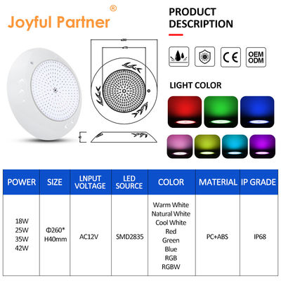 18W Par56 LED Piscina de superfície montada LED Luzes de piscina subaquática AC 12V RGB para jardins de paisagem aquática