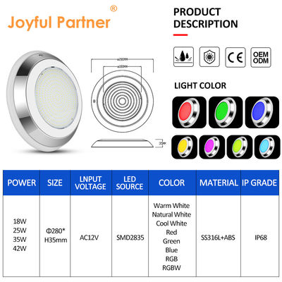 IP68 280mm Instalado na parede de aço inoxidável RGB LED subaquático