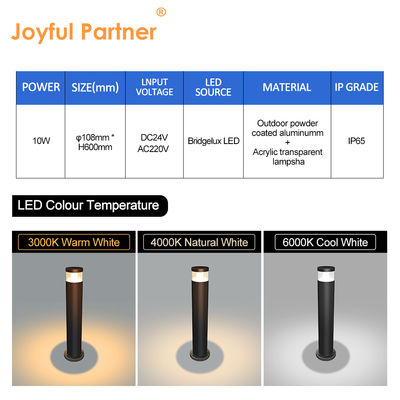 Luminária balizadora de alumínio fundido para caminho de pátio IP65 para exterior AC 220v DC 24v Bridgelux LED 3000K DIA 108MM*A 400/600/800/1000mm