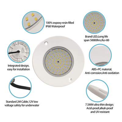 Luzes de piscina subaquática DC12V 10W IP68 totalmente plástico RGB 100% controle síncrono