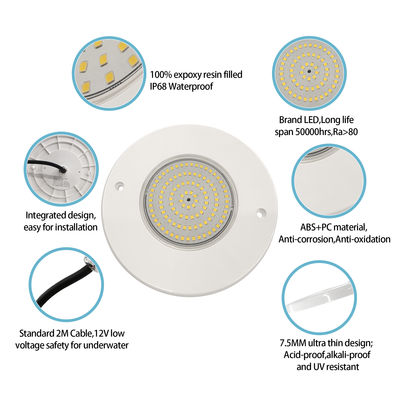 Reflector de luz de piscina com resina 160mm DC12V 10W totalmente plástico SMD2835 108pcs RGBW Cor Voltagem constante