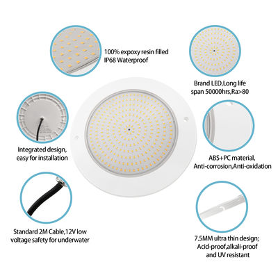 Luz de piscina com resina DIA120MM AC12V 10W totalmente plástico SMD2835 63PCS Tensão constante