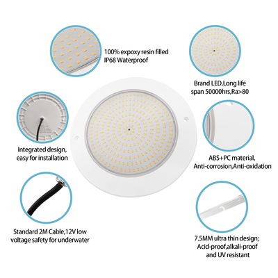 Reflector de luz de piscina com resina 160mm DC12V 10W totalmente plástico SMD2835 108pcs RGBW Cor Voltagem constante