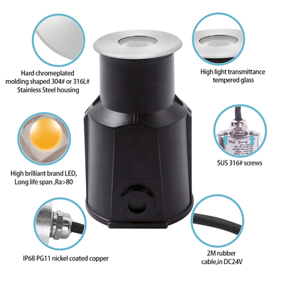 Aço inoxidável 316 Luz subaquática em recessos DC12V/24V 3W RGB LED SPA Iluminação de piscina com CE RoHS IP68 3000k