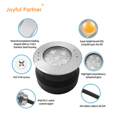 Luz subaquática LED de aço inoxidável 316 de 24 Volts 6W 12W com branco frio e manga de montagem de plástico para piscina