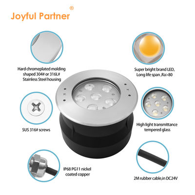 Luz de piscina exterior DC24V 12W RGB Vidro transparente 316 aço inoxidável IP68 para projetos de manutenção