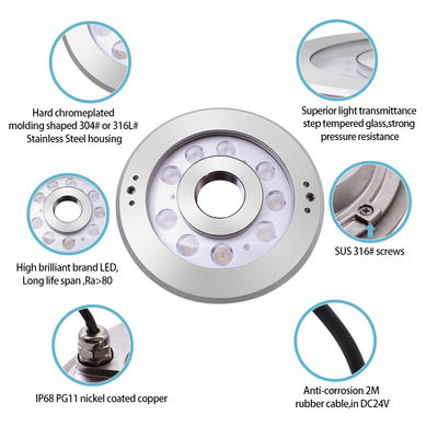 Lâmpada de fonte LED submersível de aço inoxidável IP68 DC24V Certificado CE