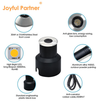 Luz de chão ascendente IP67 3W LED CREE Design Anti-ofuscamento DIA45MM Carcaça de alumínio para estradas