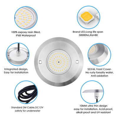 6W Ultra Slim Underwater PAR56 Lâmpada de piscina SMD LED 2835 à prova d'água 110x34MM DC12V/AC12V