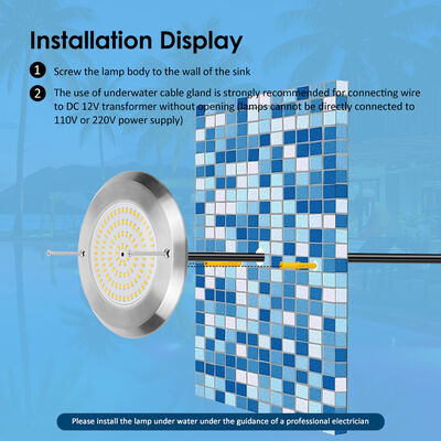 Luz de Piscina Submersível PAR56 6W SMD2835 Ultra Fina SS316L+ABS Impermeável DC12V