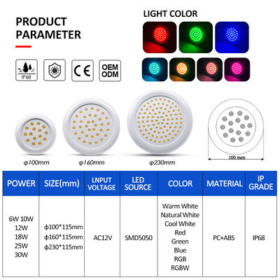 Lâmpada para Piscina Lago RGB IP68 Impermeável Totalmente Colada 12V 25W Tecnologia Anti-Infiltração Material PC