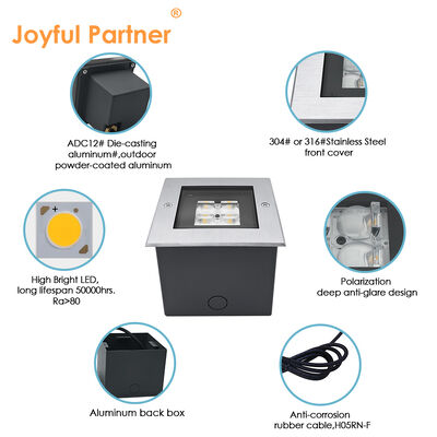 Quadrado de aço Inground Up Light AC100-240V 4 * 2W LED 316 Trim de aço inoxidável com cabo elétrico de 0,5M