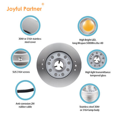 Luz de Fonte LED Subaquática para Piscina Aço Inoxidável 316L 9W 18W Controle DMX RGB DC24V para Luminária de Engenharia