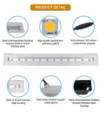 12W Led Underwater Light Linear aço inoxidável 628MM RGB DMX512 Dimming DC24V