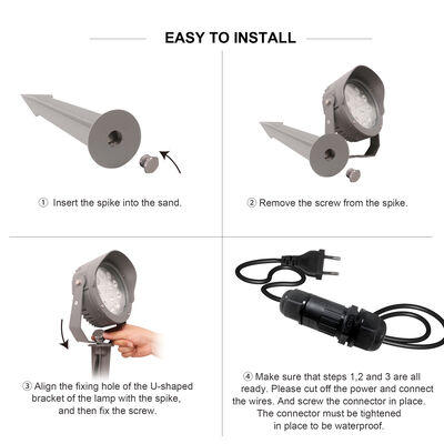 Luz de ponto de jardim LED 12W 24W 36W Construído em DMX512 Driver DC24V RGB3in1 Corpo de lâmpada de alumínio preto Casas de alumínio para iluminação de árvores