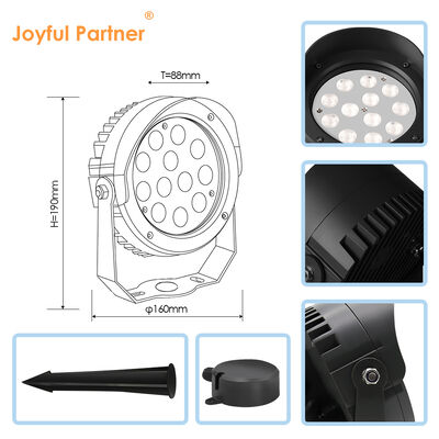Luz de ponto de jardim LED 36W Motor DMX512 DC24V RGB3in1 Preto exterior de revestimento em pó de caixa de diâmetro 160MM